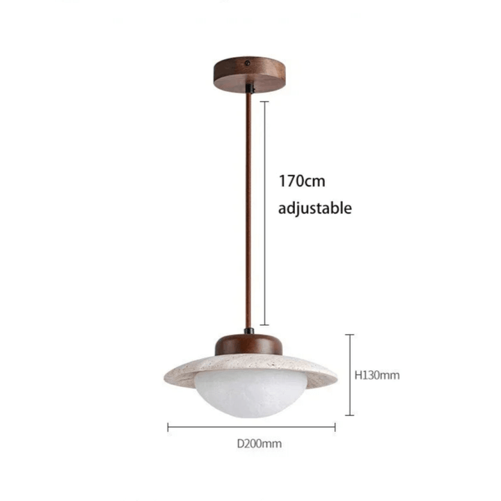 Vintage Walnut & Stone Pendant Light with LED