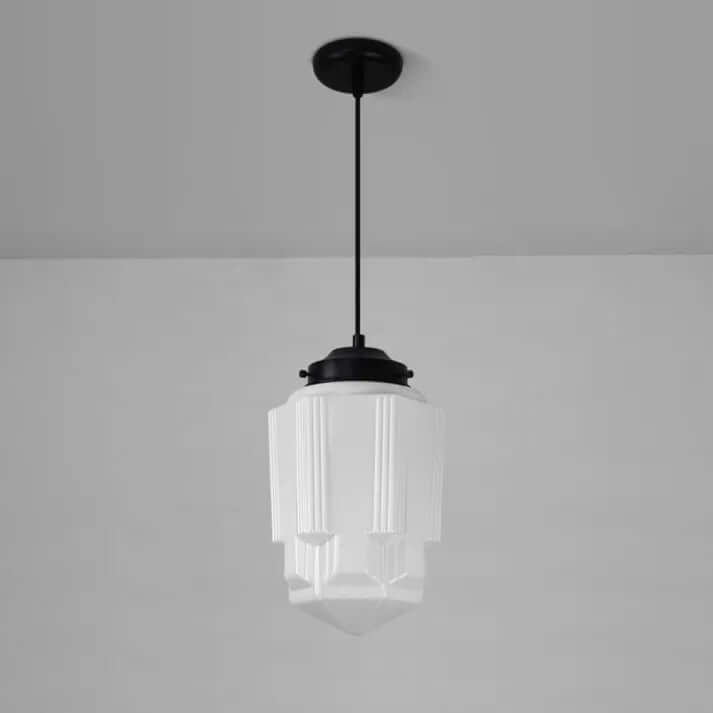 White Milk Glass Geometric Jar Pendant Light