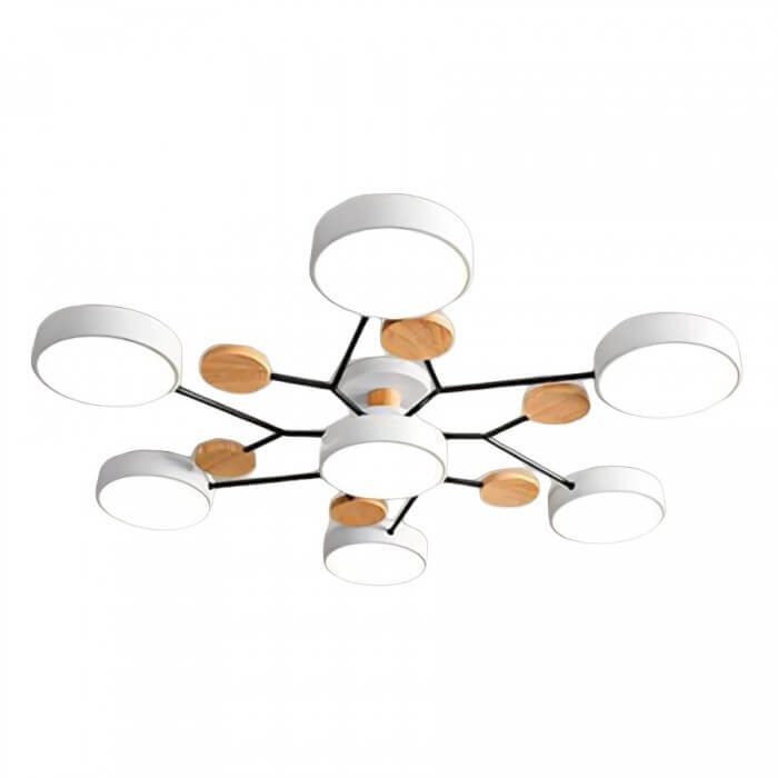 Modern Multi-Arm LED Ceiling Light with Wood Accents