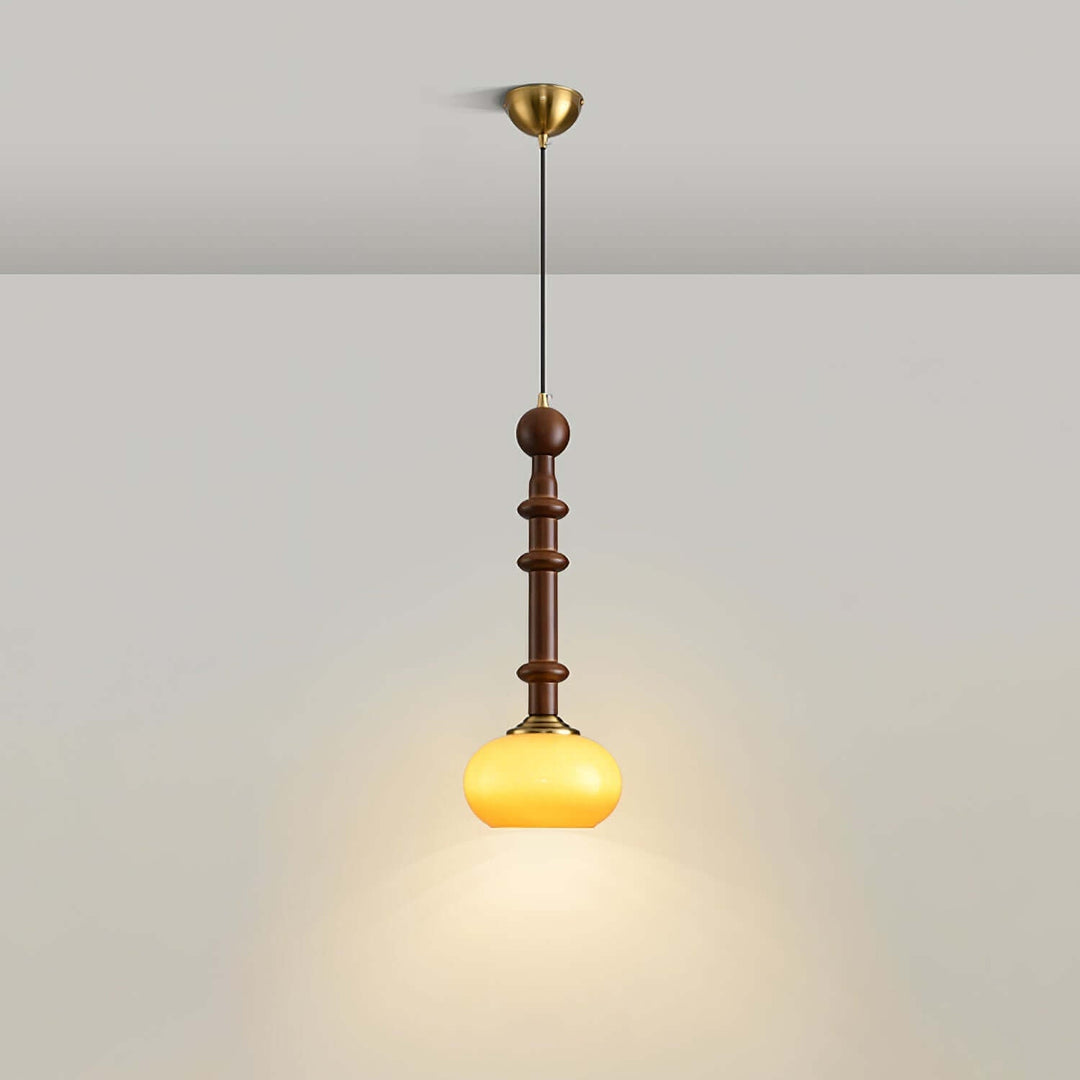 Elegant Glass Pendant Lamp with Wooden & Brass Accents