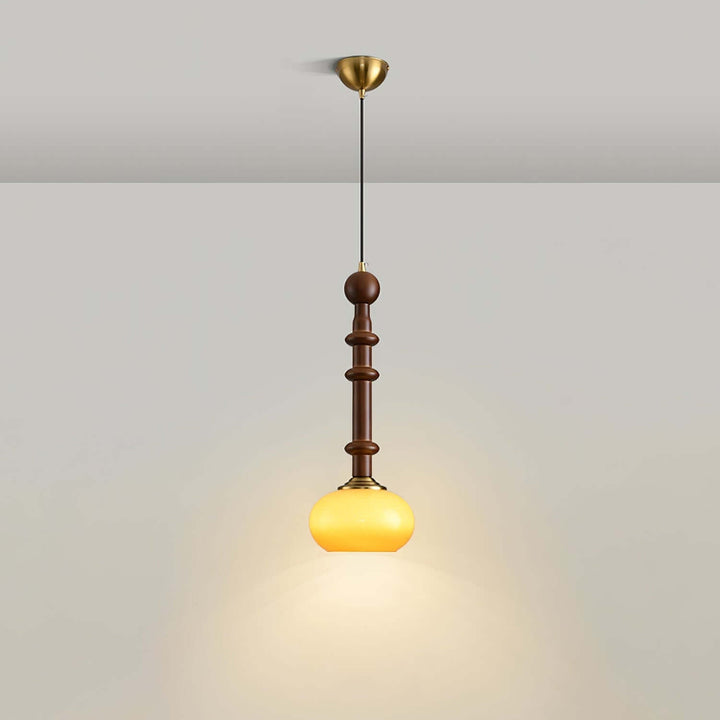 Elegant Glass Pendant Lamp with Wooden & Brass Accents