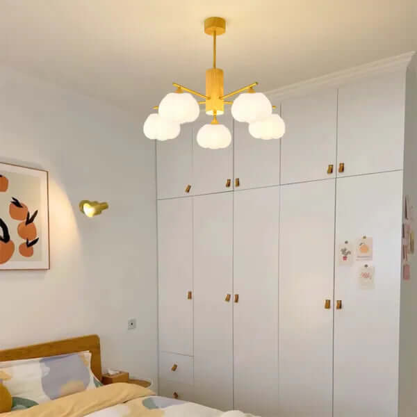 Modern Wooden Chandelier with Cotton Balls