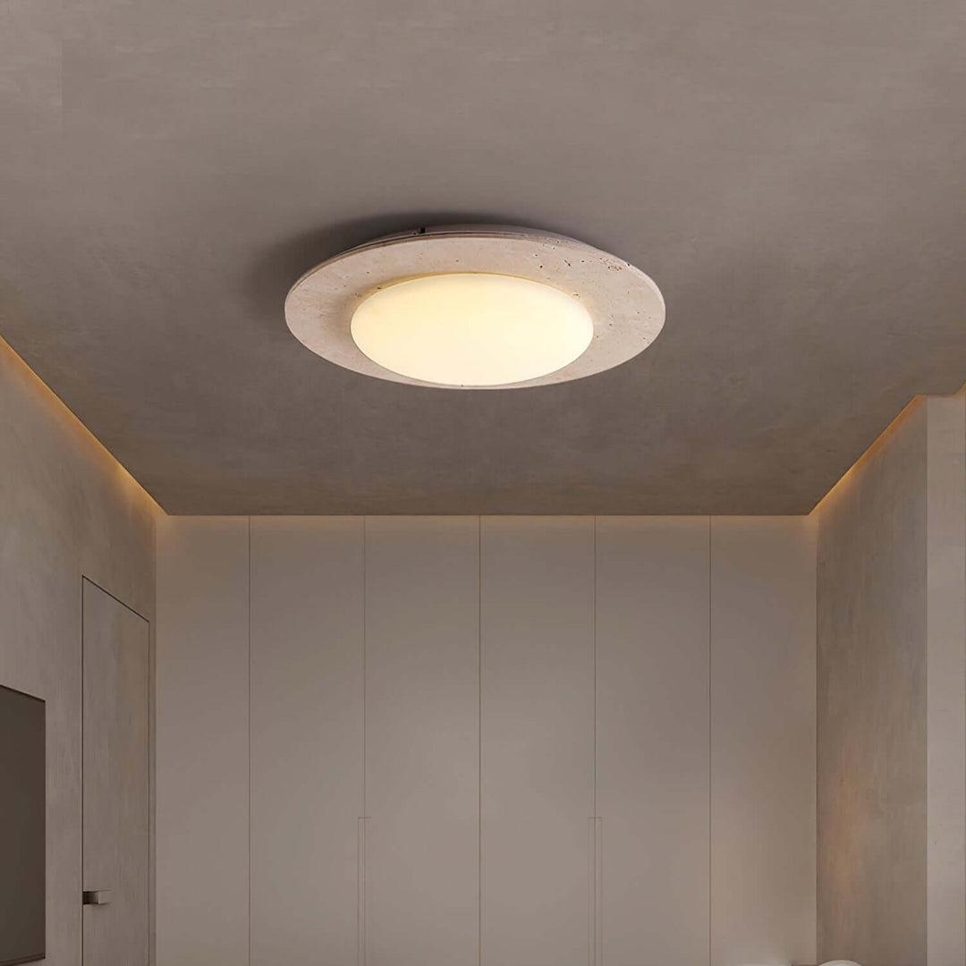 Dome Ceiling Light, Travertine & Wood, 30cm