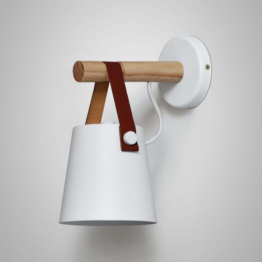 Conical Wooden Wall Light with Leather Strap