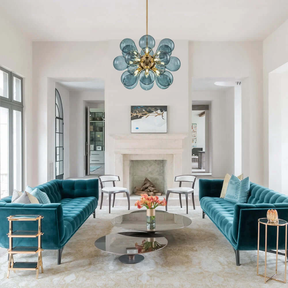 Blue Glass Bubble Chandelier 65cm