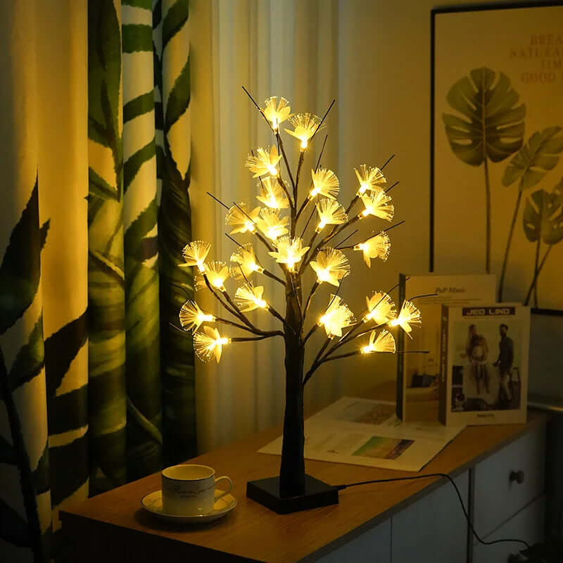 LED Birch Tree Light with Rose Flowers - 45cm