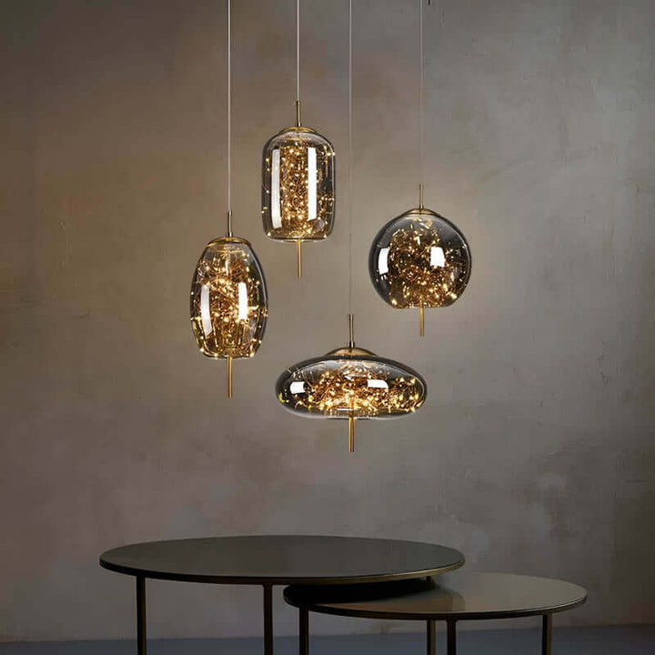 Brown Glass Pendant Light with Multiple Lights