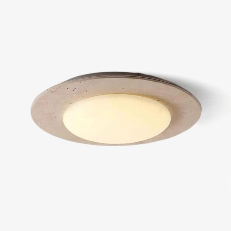 Dome Ceiling Light, Travertine & Wood, 30cm