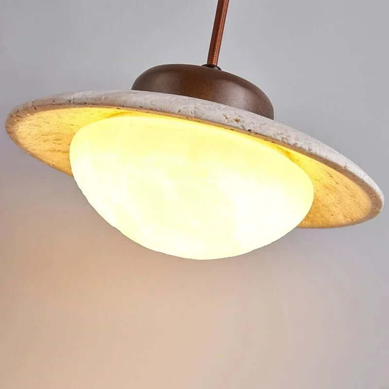 Vintage Walnut & Stone Pendant Light with LED