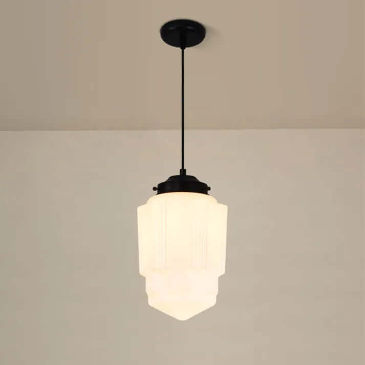 White Milk Glass Geometric Jar Pendant Light