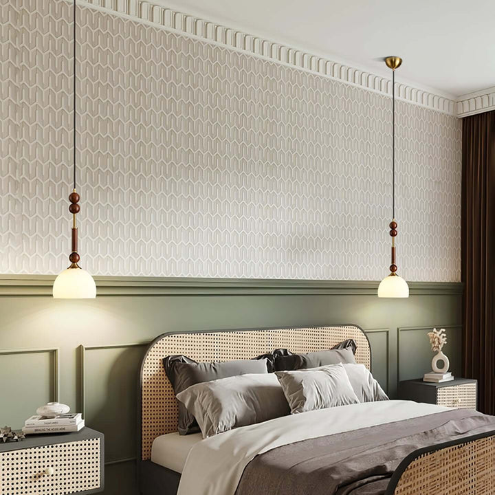 Elegant Glass Pendant Lamp with Wooden & Brass Accents