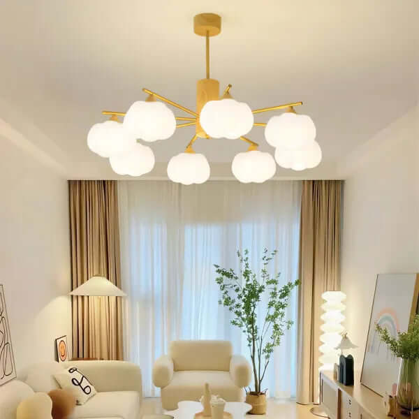 Modern Wooden Chandelier with Cotton Balls