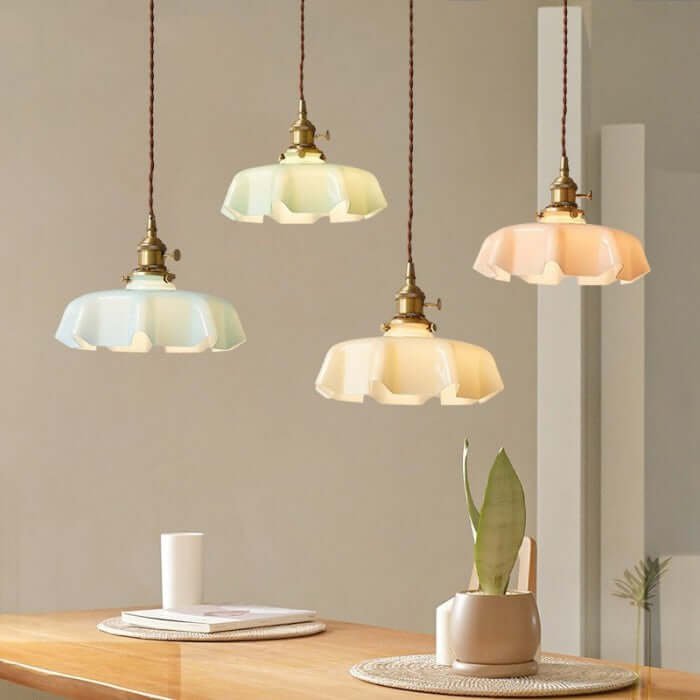 Retro Floral Glass Hanging Lamp 25cm