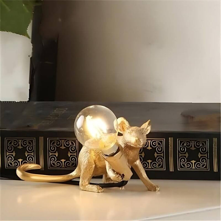 Resin Mouse Table Lamp with LED Bulb - White & Gold