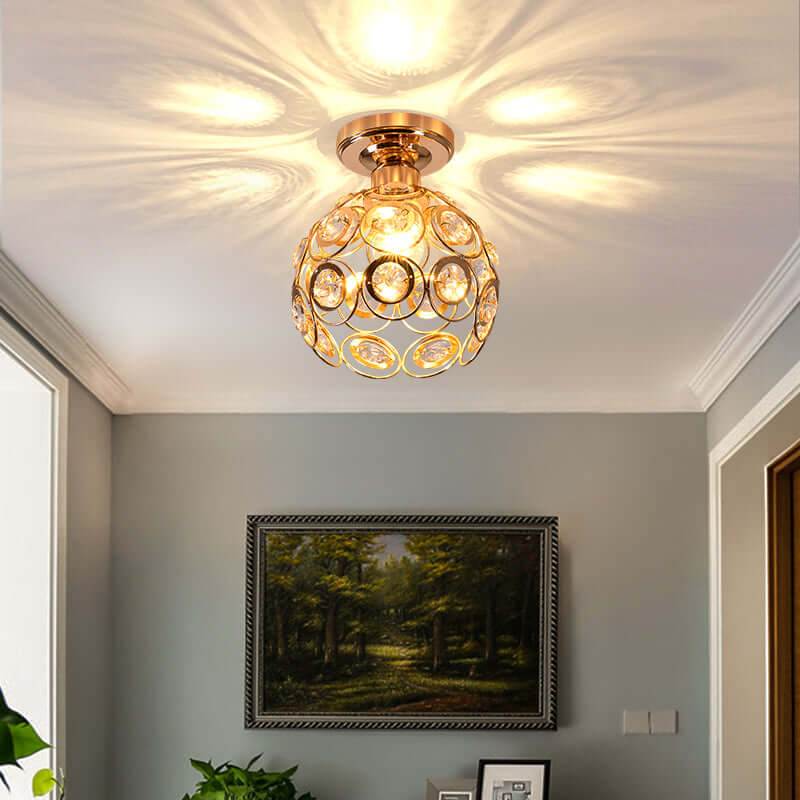 Luxury Gold Crystal Ball Ceiling Light Fixture