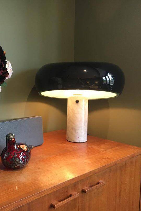Carrara Marble Table Lamp with Glazed Metal Reflector