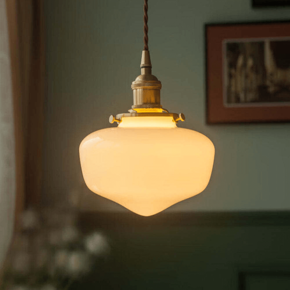 Retro Brass Lantern Glass Pendant Light