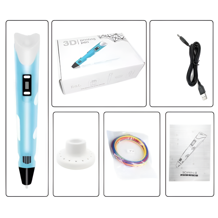 3D Creative Drawing Pen with adjustable speed, perfect for beginner art & craft, uses PLA/ABS filament, USB powered.