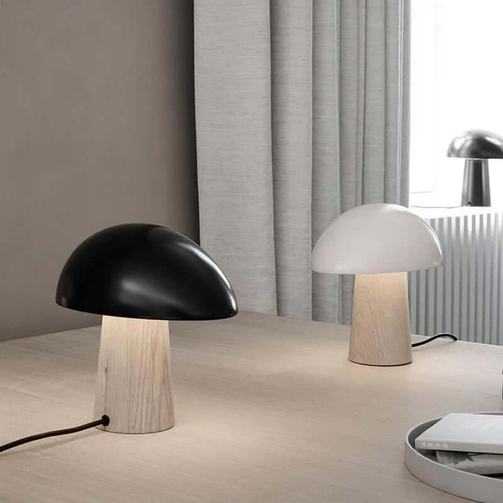 Modern Wood Table Lamp with Mushroom Design