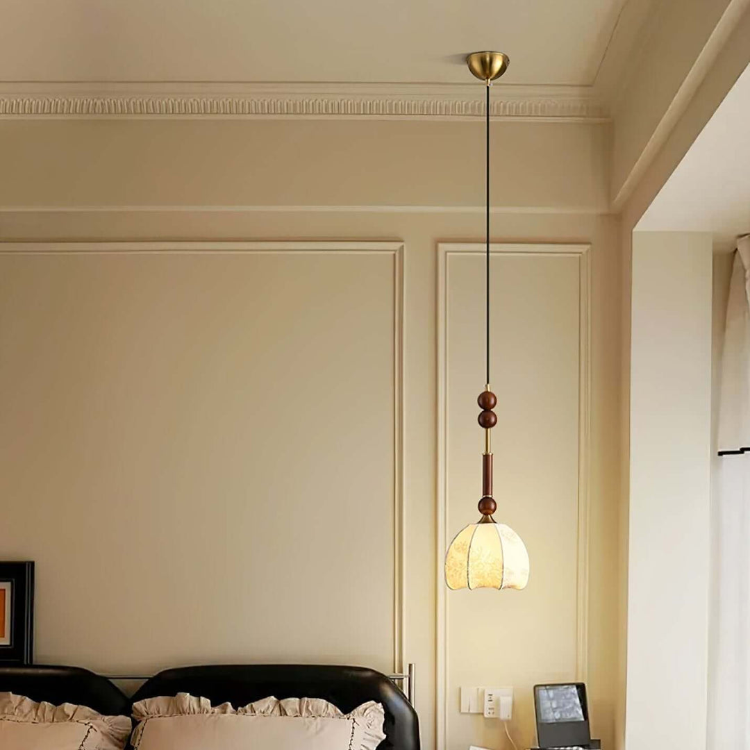 Elegant Glass Pendant Lamp with Wooden & Brass Accents