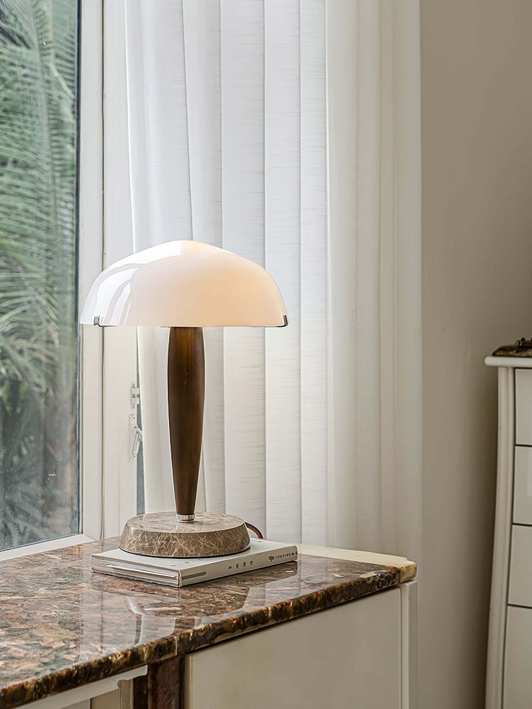Elegant Glass & Wood Table Lamp