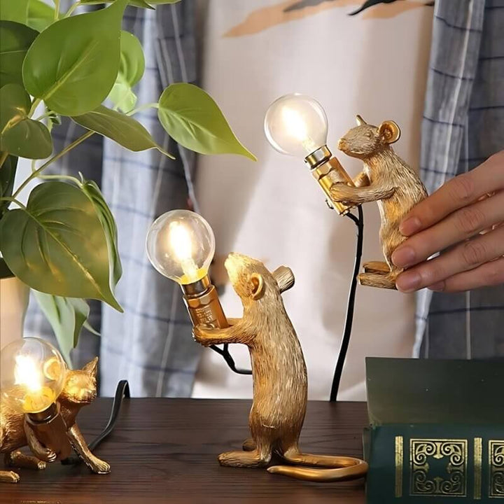 Resin Mouse Table Lamp with LED Bulb - White & Gold