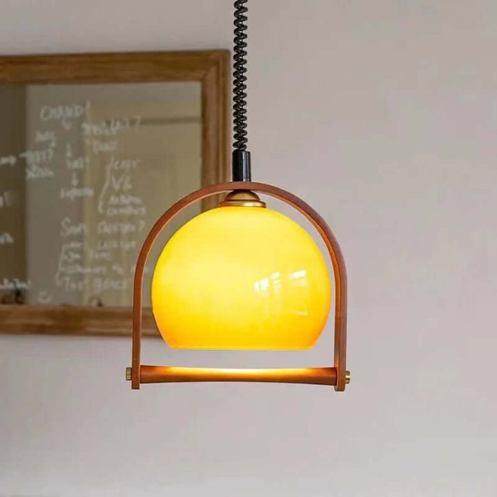 Vintage Wood Pendant Light with Glass