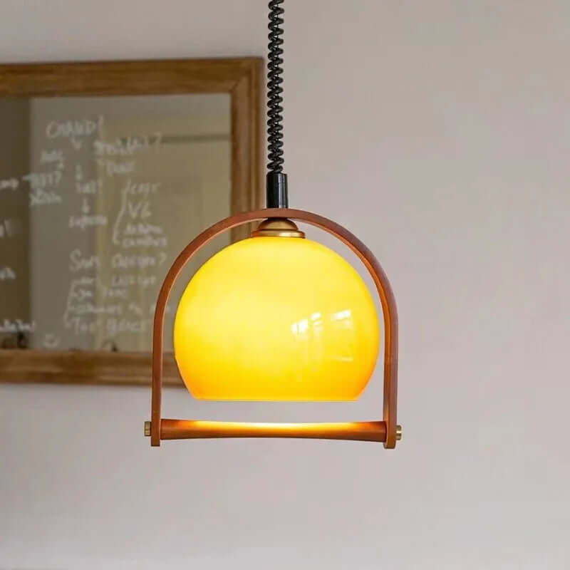 Vintage Wood Pendant Light with Glass