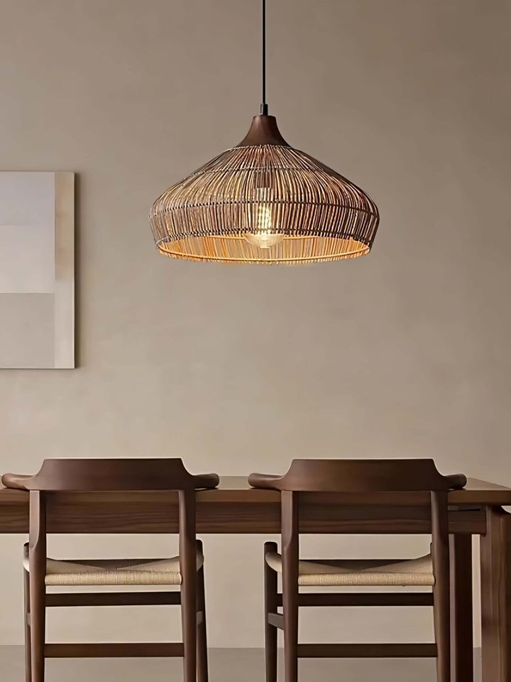 Woven Rattan Pendant Light - Handcrafted Bohemian Decor