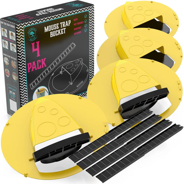 4-Pack reusable bucket lid mouse trap for automatic rodent, rat & pest control, effective for indoor & outdoor use.