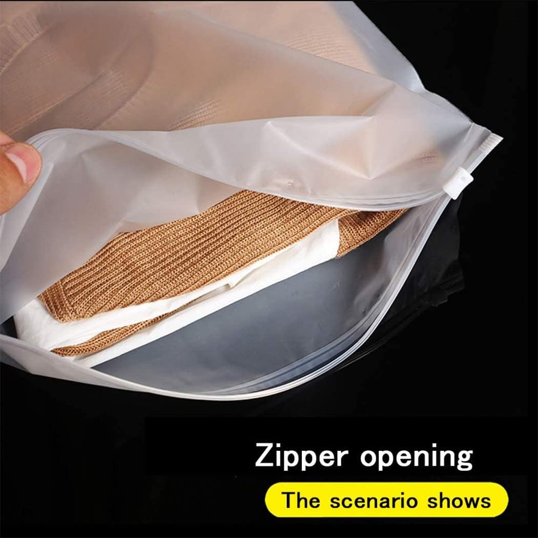 Resealable frosted zip bags with vent holes for breathable clothing storage, 40-pack for home & travel.