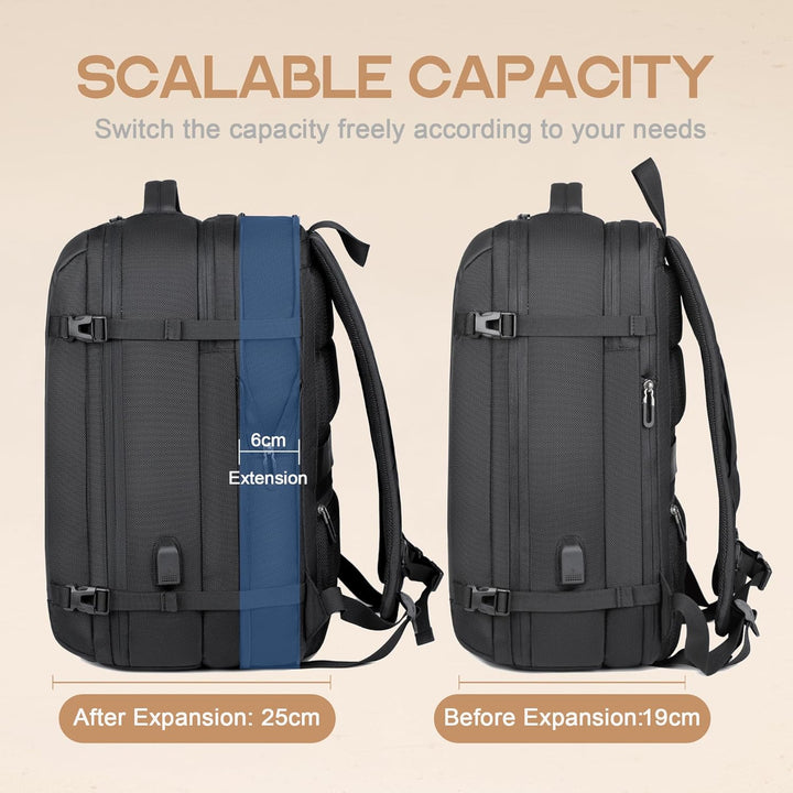 Waterproof 40L expandable backpack for students & daily commute; features 17" laptop sleeve & USB charging.