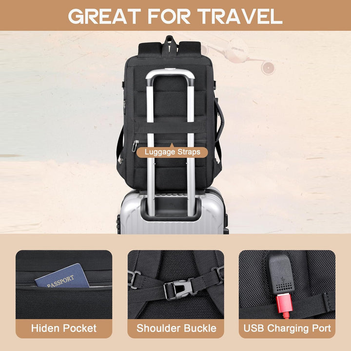 Large 40L expandable waterproof travel backpack, multi-purpose for school, business, and adventure with USB.