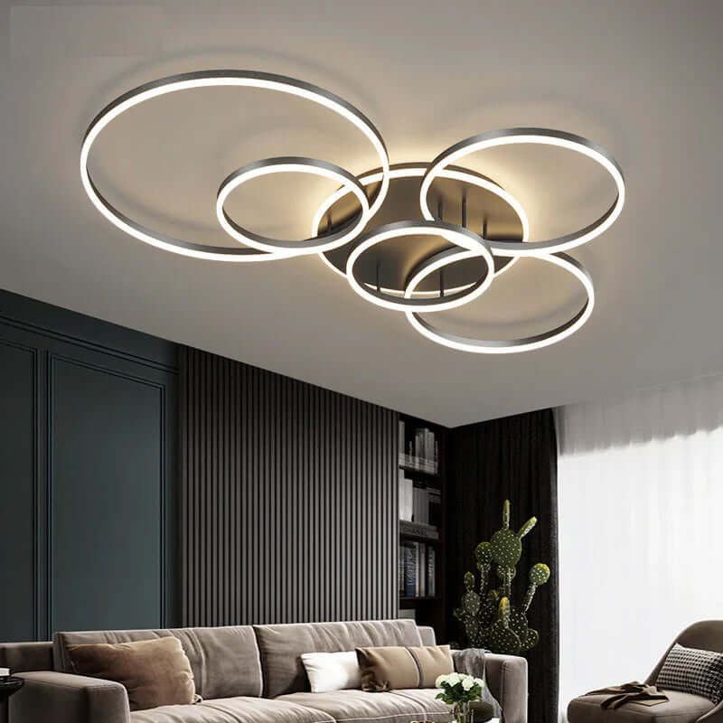 Dimmable LED Ceiling Light, Modern Black 5 Ring