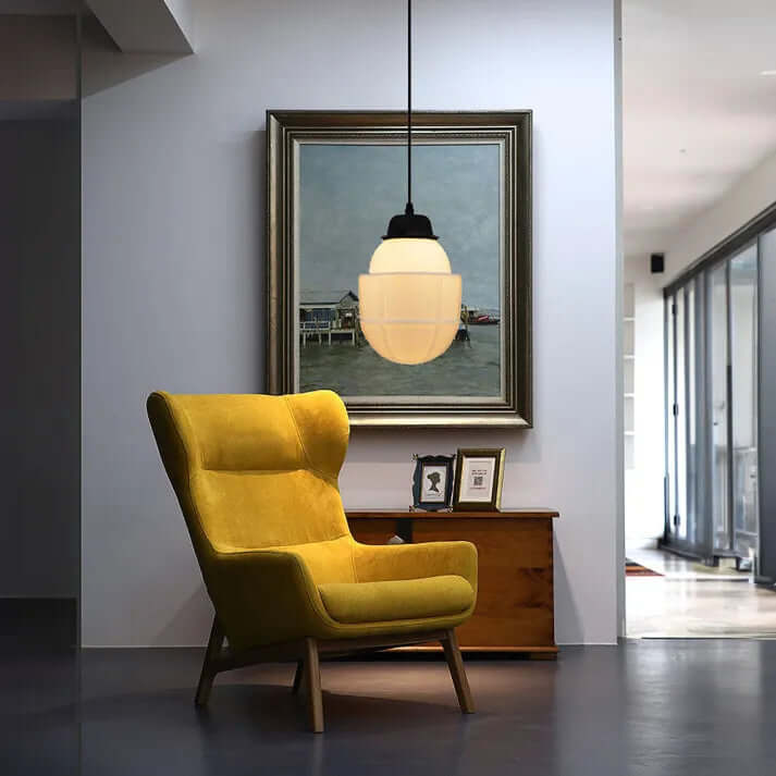 White Milk Glass Geometric Jar Pendant Light