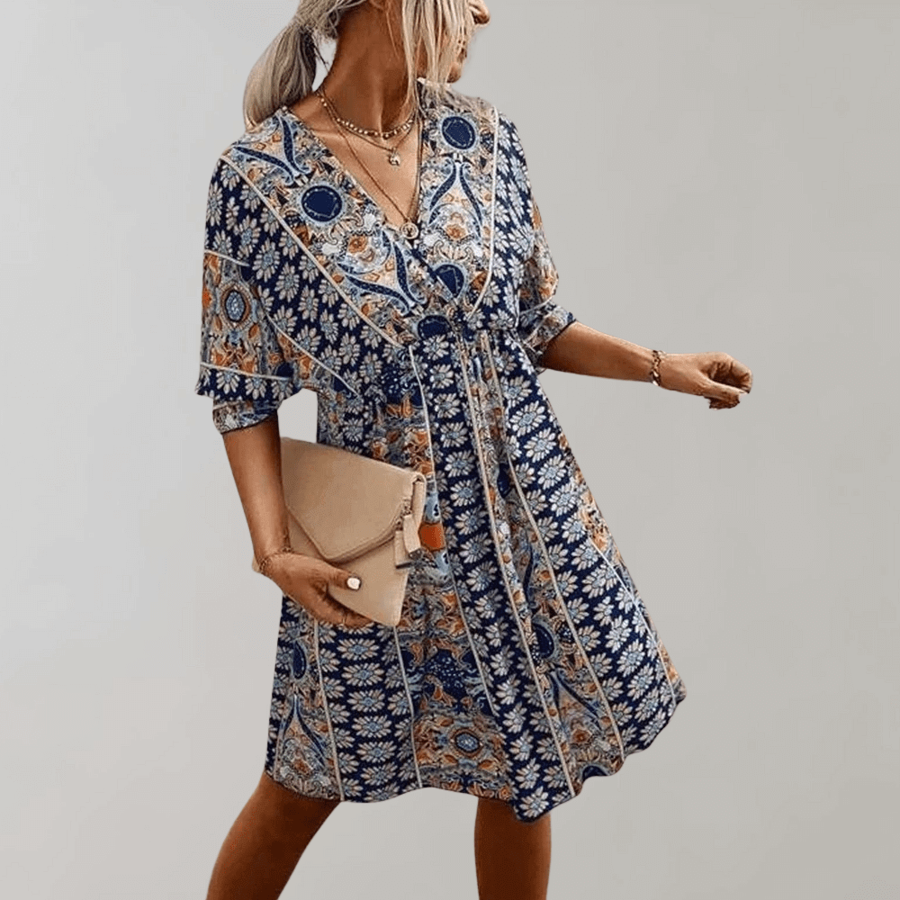 Bohemian Mini Dress with V-Neck