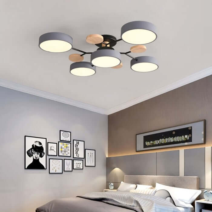 Modern Multi-Arm LED Ceiling Light with Wood Accents