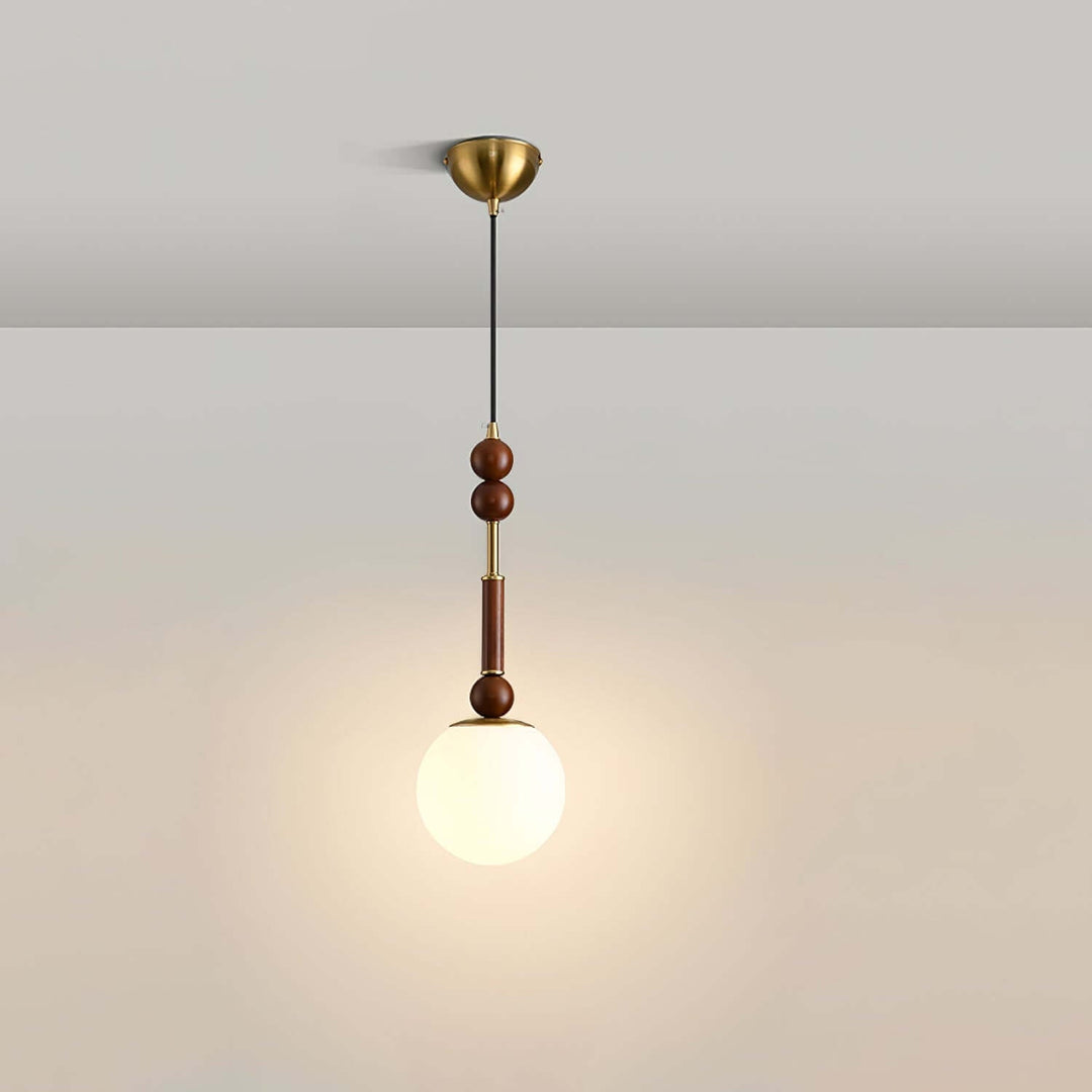 Elegant Glass Pendant Lamp with Wooden & Brass Accents