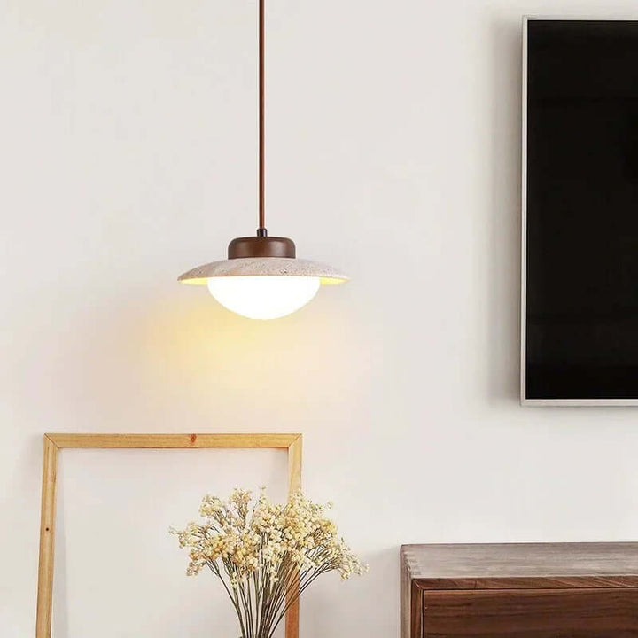 Vintage Walnut & Stone Pendant Light with LED