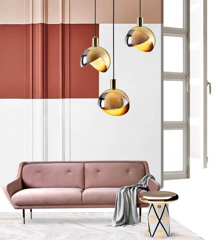 Gold Glass Pendant Light, Modern Hanging Ceiling Lamp