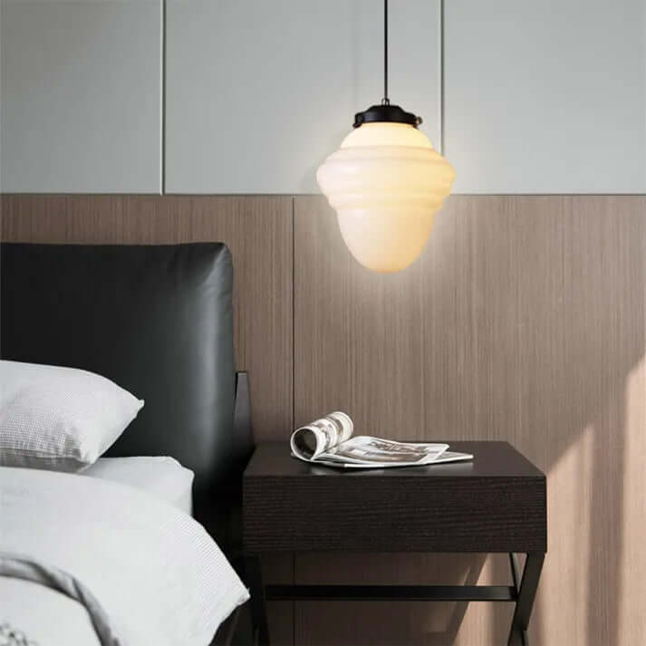 White Milk Glass Geometric Jar Pendant Light