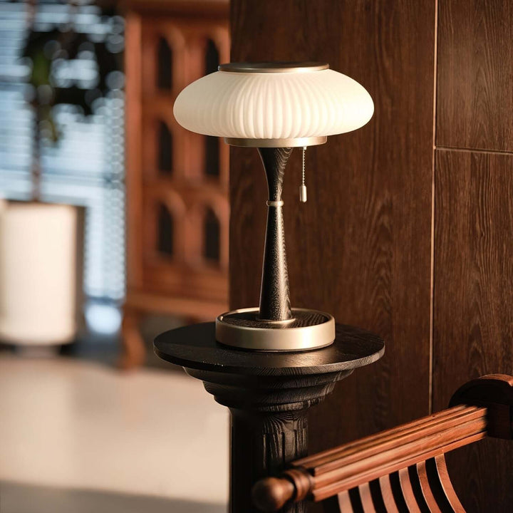Elegant Mushroom Table Lamp with Wooden Base