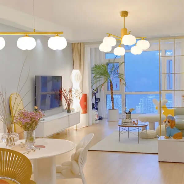 Modern Wooden Chandelier with Cotton Balls