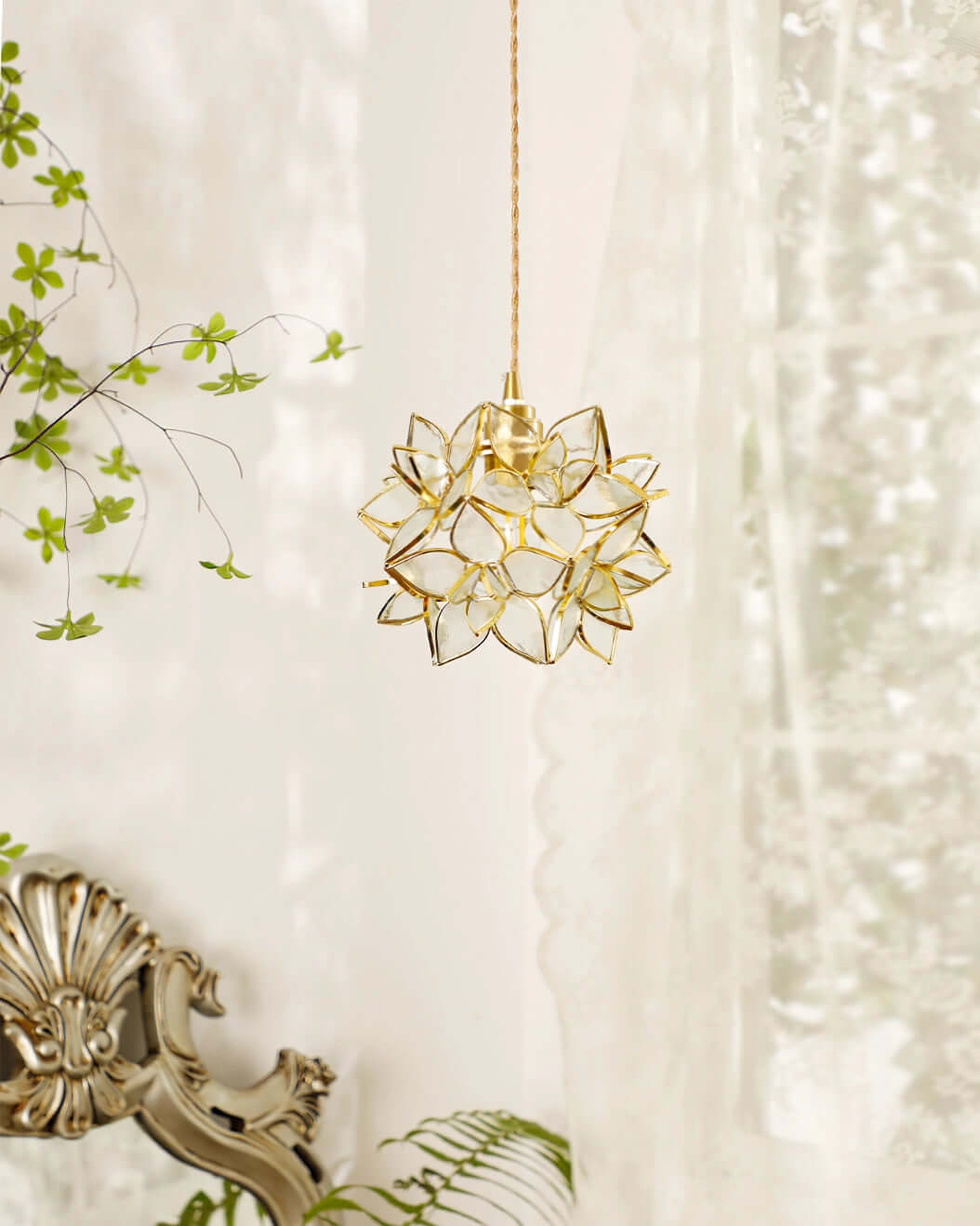 Capiz Shell Pendant Light, 20cm, Elegant Hanging Lamp