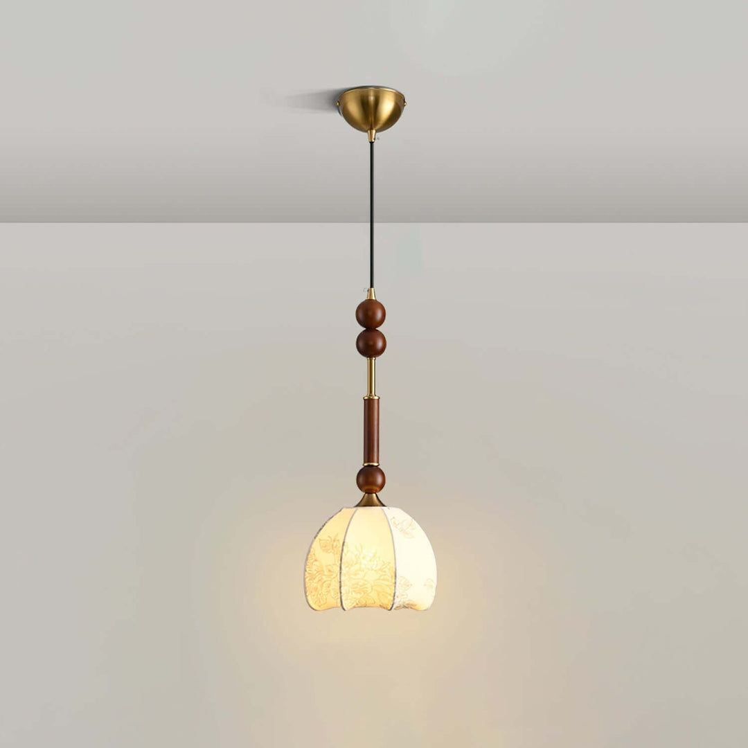 Elegant Glass Pendant Lamp with Wooden & Brass Accents