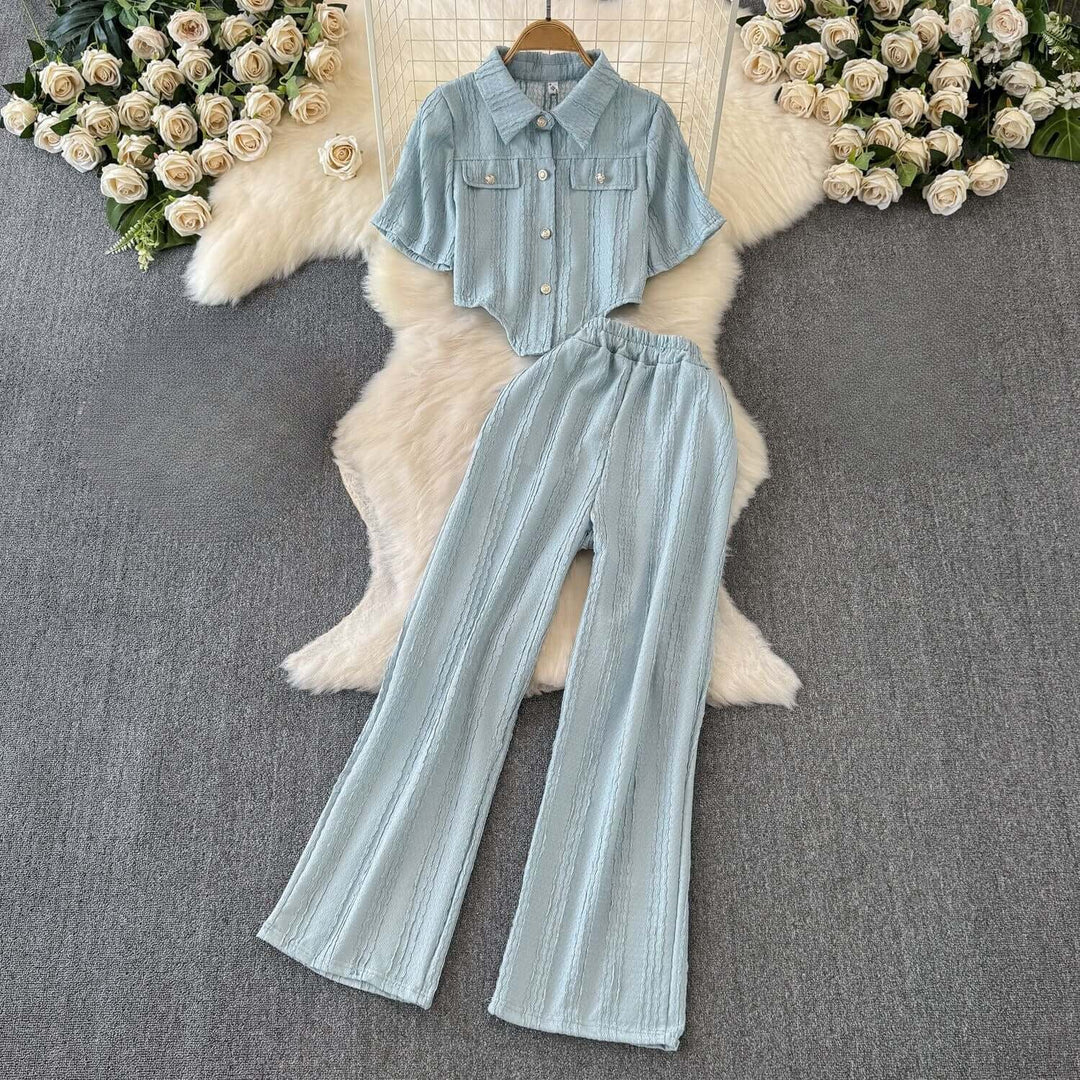 Women's Cropped Top and Wide Leg Trousers Set
