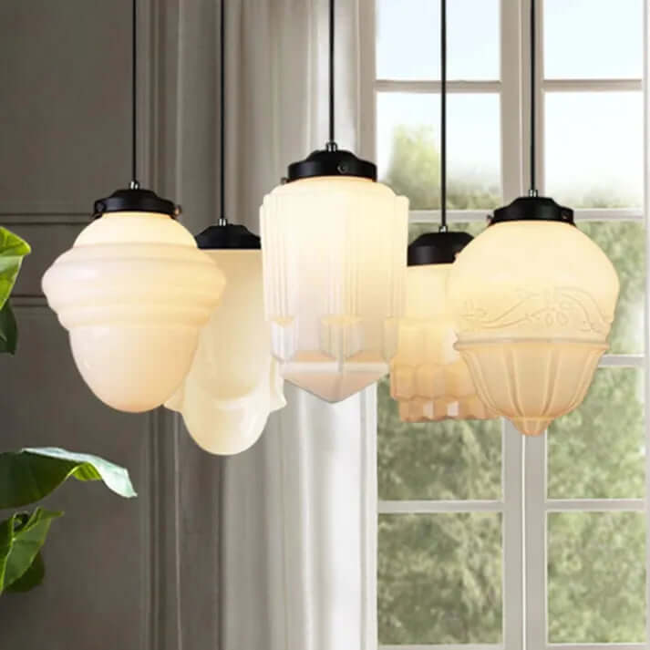 White Milk Glass Geometric Jar Pendant Light