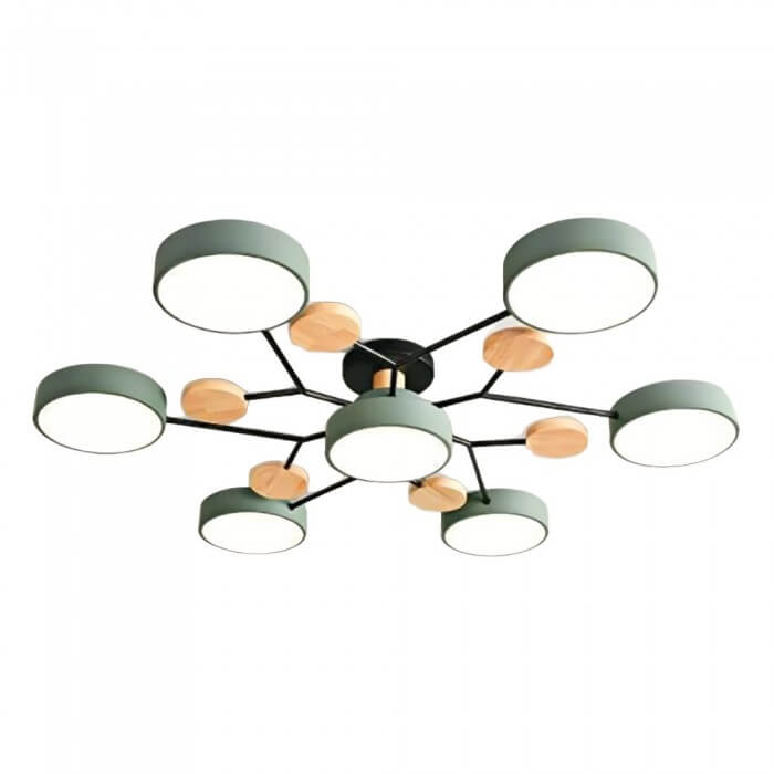 Modern Multi-Arm LED Ceiling Light with Wood Accents