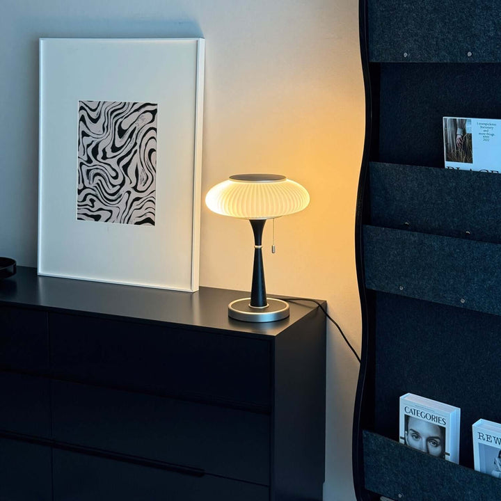 Elegant Mushroom Table Lamp with Wooden Base
