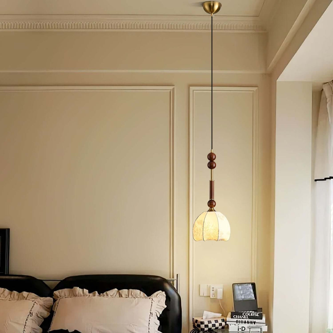 Elegant Glass Pendant Lamp with Wooden & Brass Accents